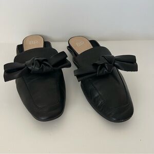 BP Black Leather Maddy Bow Slip-On Loafers Mules Size 7.5
